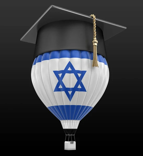 Globo de aire caliente con bandera israelí y gorra de graduación. Imagen con ruta de recorte —  Fotos de Stock