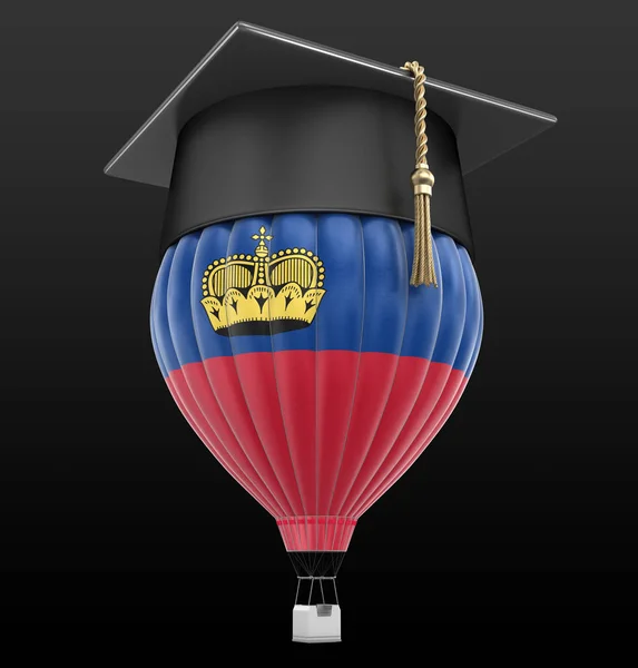 Hot Air Balloon with flag of  Liechtenstein and Graduation cap. Image with clipping path — Stock Photo, Image