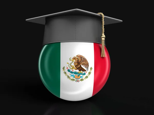 毕业帽和墨西哥国旗。图像的剪切路径 — 图库照片