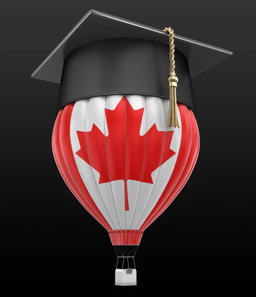 Palloncino ad aria calda con bandiera canadese e cappuccio di laurea. Immagine con percorso di ritaglio — Foto Stock