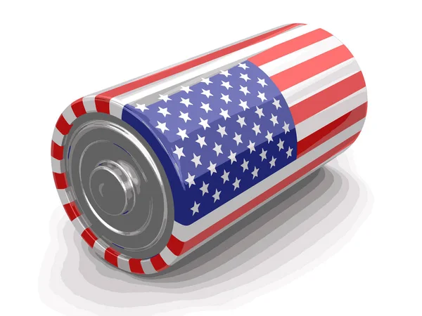 Batteria con bandiera USA. Immagine con percorso di ritaglio — Vettoriale Stock