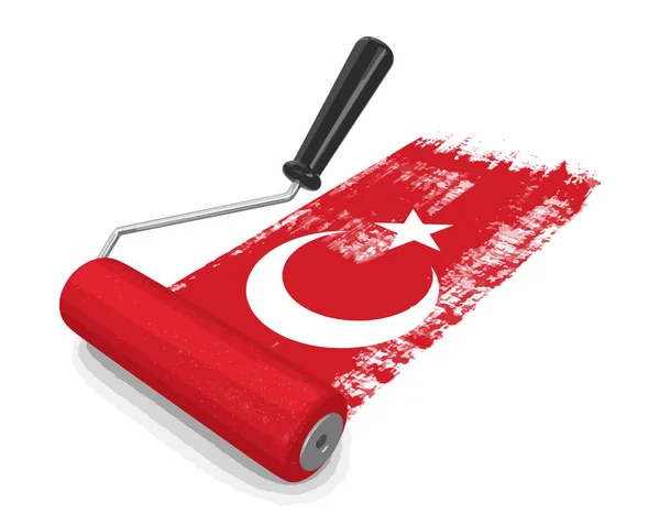 Farbwalze mit türkischer Flagge. Bild mit Ausschnittspfad — Stockvektor