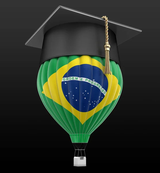 Heißluftballon mit brasilianischer Flagge und Abschlussmütze. Bild mit Ausschnittspfad — Stockfoto