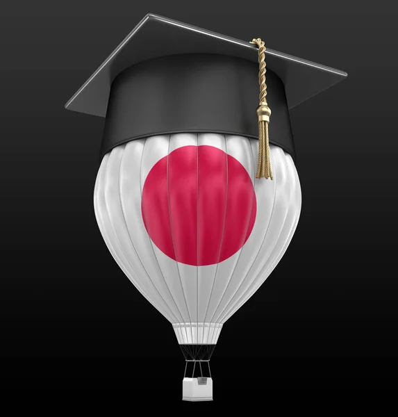 日本の旗そして卒業キャップ、熱気球。画像 wsith クリッピングパス — ストック写真