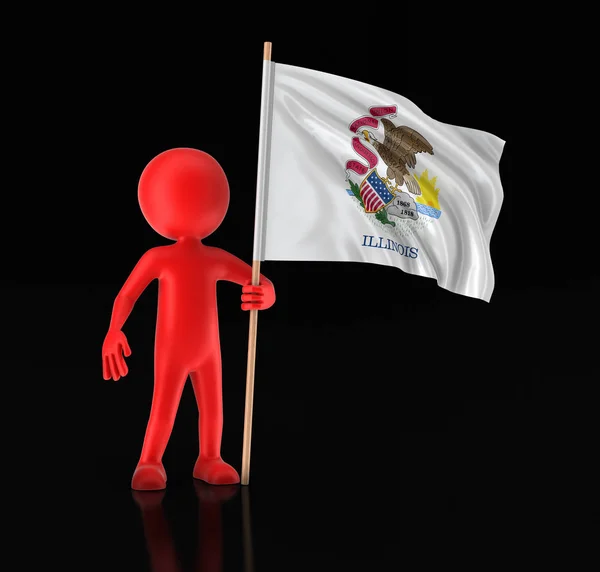 Man and flag of the US state of Illinois. Imagen con ruta de recorte —  Fotos de Stock