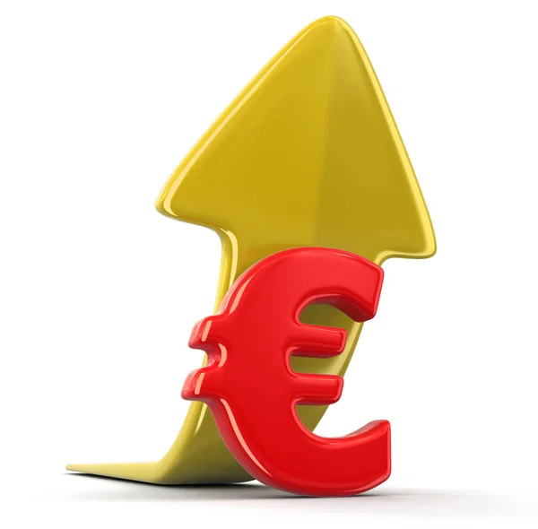 Signo de euro y flecha arriba. Imagen con ruta de recorte — Foto de Stock