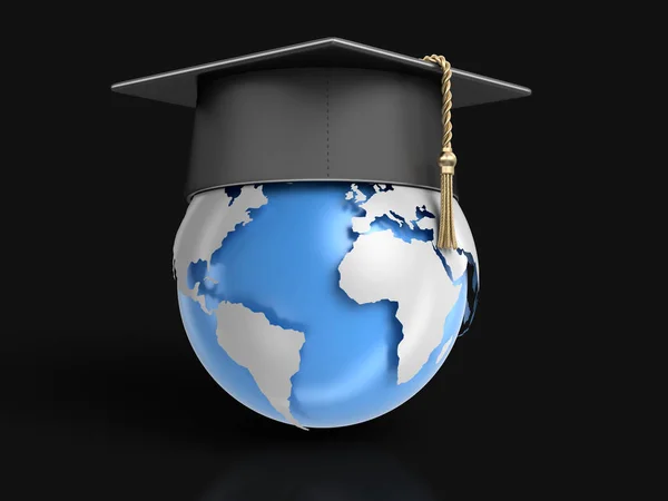 Tappo di laurea e 3d Globe. Immagine con percorso di ritaglio — Foto Stock