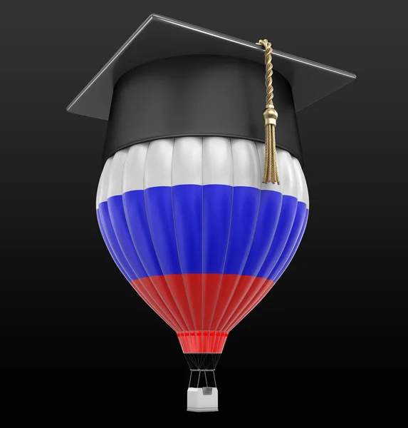 Ballon à air chaud avec drapeau russe et casquette graduée. Image avec chemin de coupure — Photo