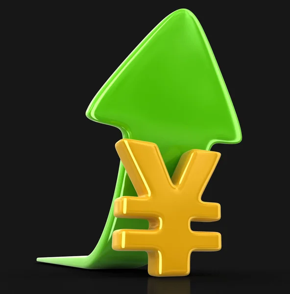 Signo de yen con flecha arriba. Imagen con ruta de recorte — Foto de Stock