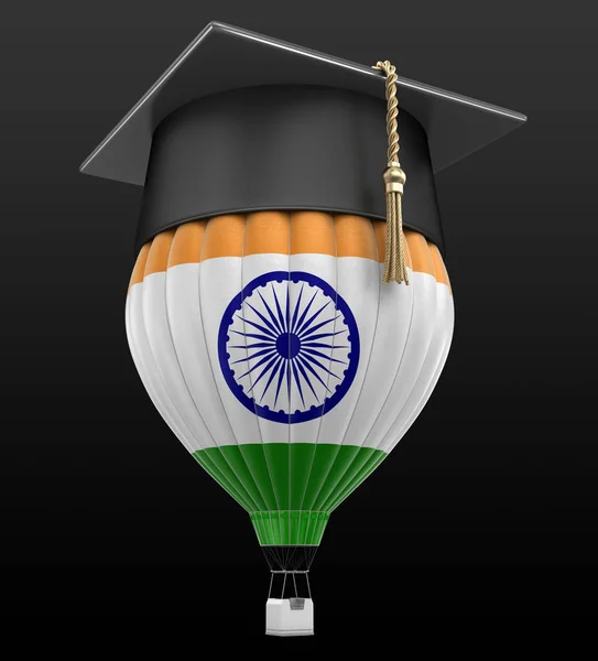 Hot Air Balloon with Indian Flag and Graduation cap. Image with clipping path — Stock Photo, Image