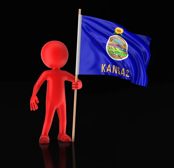 Man and flag of the US state of Kansas. Imagen con ruta de recorte — Foto de Stock