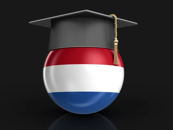 Casquette graduée et drapeau néerlandais. Image avec chemin de coupure — Photo