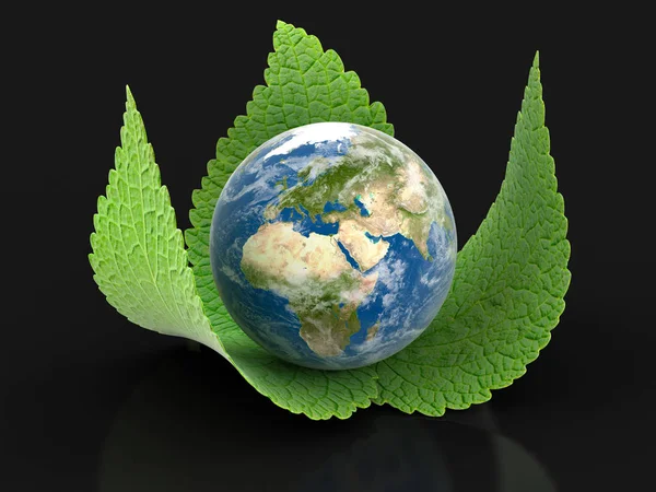 3d globo en hojas. Imagen con ruta de recorte — Foto de Stock