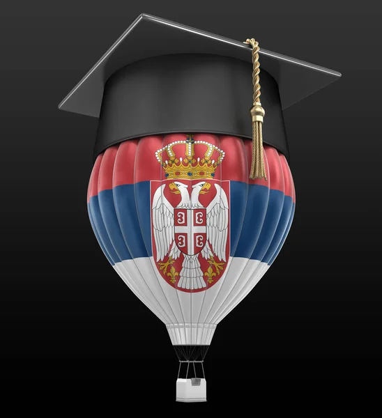 Ballon à air chaud avec drapeau serbe et casquette de graduation. Image avec chemin de coupure — Photo