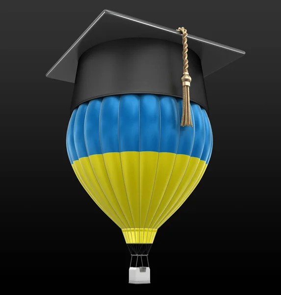 Sıcak hava balonu ile Ukrayna bayrağı ve mezuniyet kap. Görüntü kırpma yolu ile — Stok fotoğraf