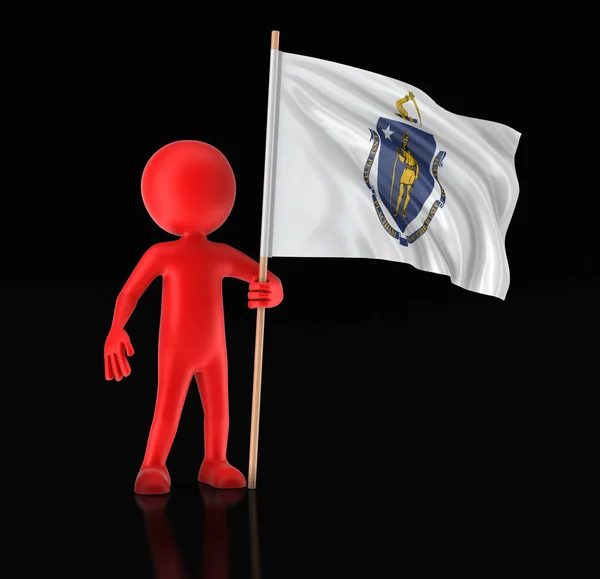Man and flag of the US state of Massachusetts. Imagen con ruta de recorte — Foto de Stock
