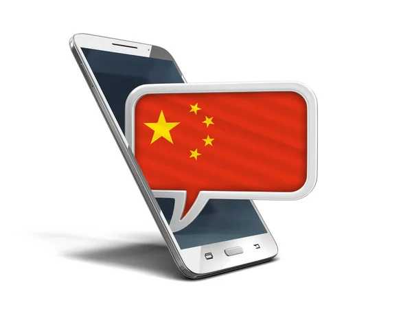 Touchscreen smartphone and Speech bubble with Chinese flag. Image with clipping path — Stock Photo, Image