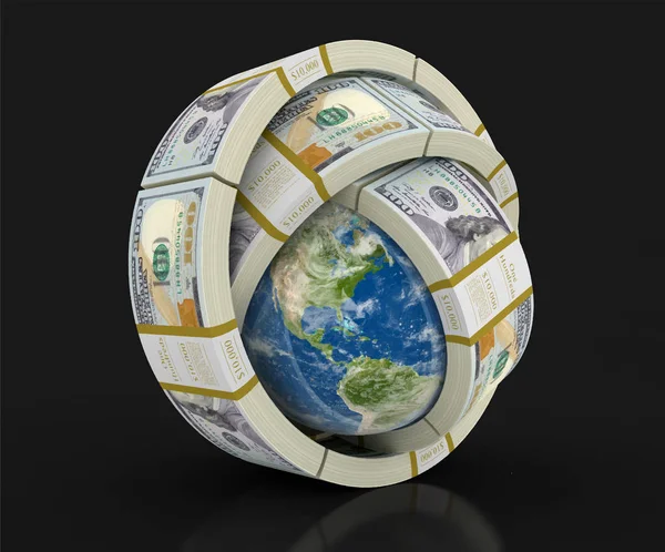 Kupie dolarów i świata. Obraz ze ścieżką przycinającą — Wektor stockowy