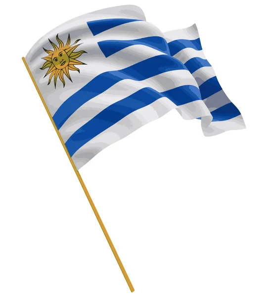3D Uruguayská vlajka s povrchovou texturou tkaniny. Bílé pozadí. — Stockový vektor
