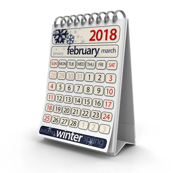 Calendário - fevereiro 2018 (caminho de recorte incluído ) — Fotografia de Stock
