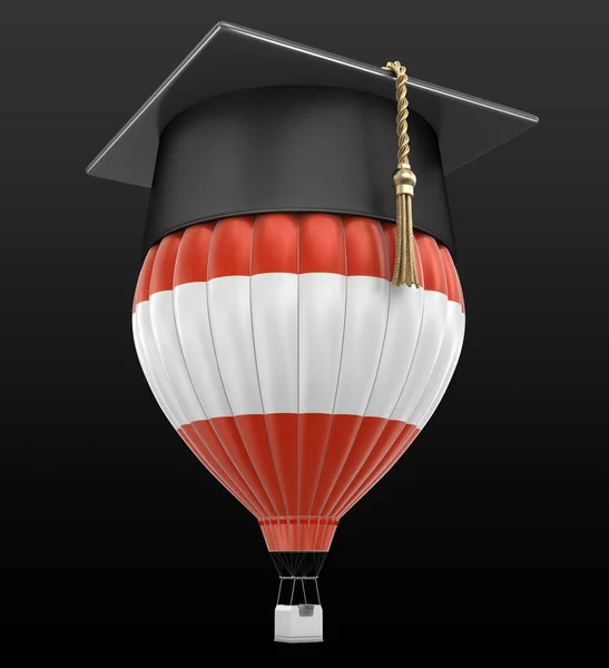 Globo de aire caliente con bandera austriaca y gorra de graduación. Imagen con ruta de recorte — Foto de Stock
