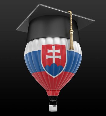 Sıcak hava balonu Slovak bayrak ve mezuniyet kap. Görüntü kırpma yolu ile