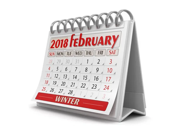 Calendar -  february 2018  (clipping path included) — Stock Photo, Image