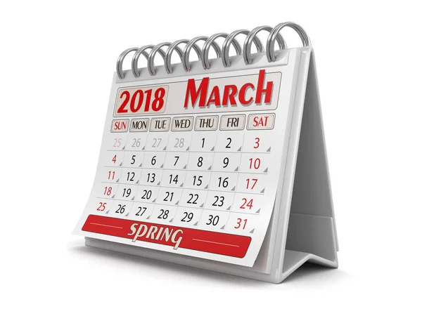 Kalendarz - marca 2018 (ścieżki przycinającej zawarte) — Zdjęcie stockowe