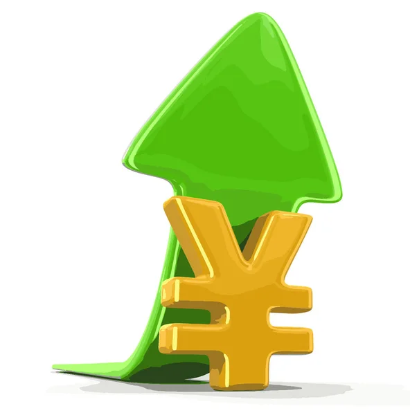 Signo de yen con flecha arriba. Imagen con ruta de recorte — Vector de stock