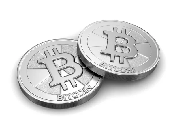 Silber-Bitcoin. Bild mit Ausschnittspfad — Stockfoto