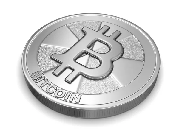 Silber-Bitcoin. Bild mit Ausschnittspfad — Stockfoto