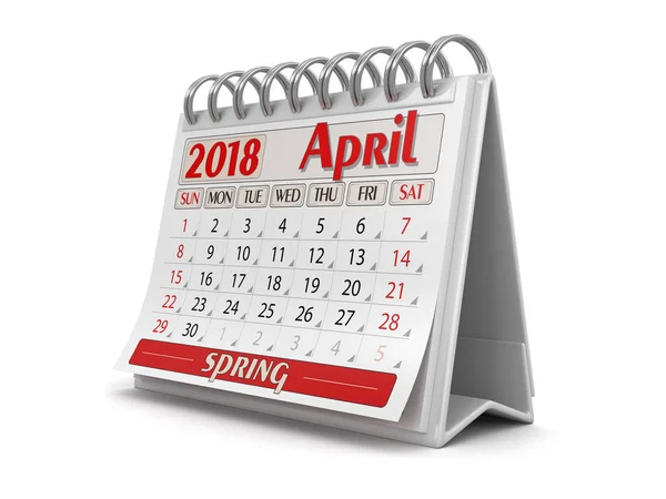 カレンダー - 2018年 4 月 (クリッピング パスを含める) — ストック写真