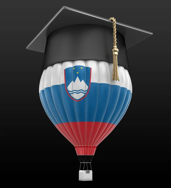 Ballon à air chaud avec drapeau slovène et casquette graduée. Image avec chemin de coupure — Photo