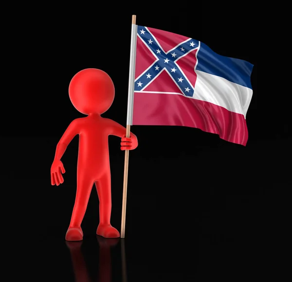 Homem e bandeira do estado americano do Mississippi. Imagem com caminho de recorte — Fotografia de Stock