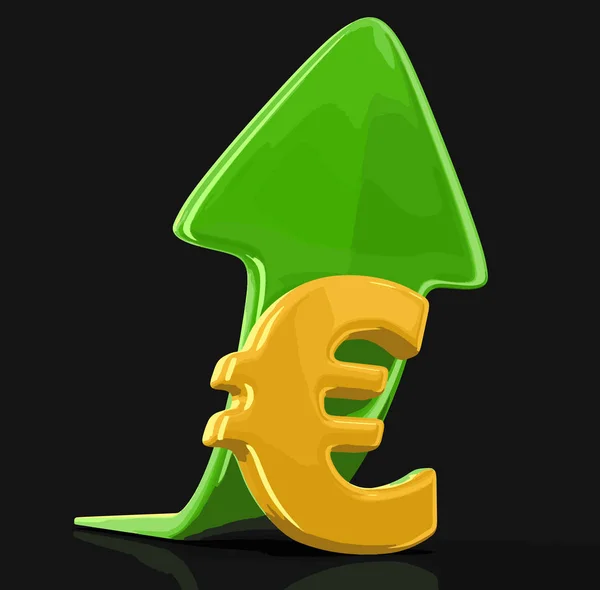Symbol měny euro a šipka nahoru. Obraz s ořezovou cestou — Stockový vektor