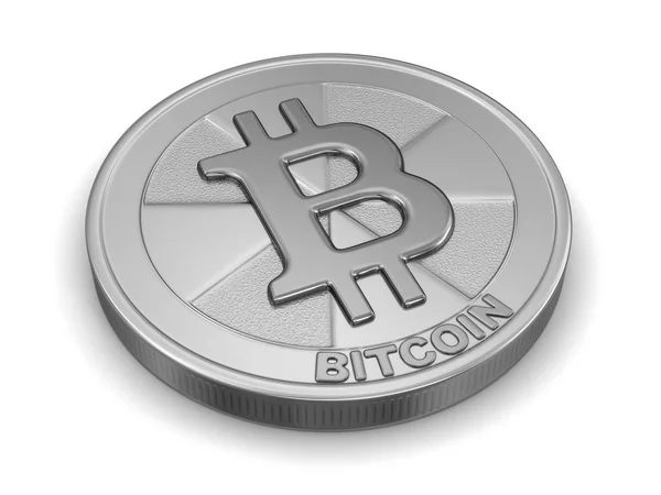 Silber-Bitcoin. Bild mit Ausschnittspfad — Stockfoto