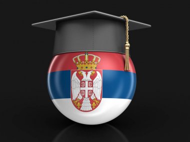 Mezuniyet kep ve Sırp bayrağı. Görüntü kırpma yolu ile