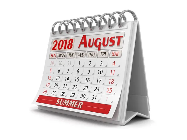 Calendário - Agosto 2018 (caminho de recorte incluído ) — Fotografia de Stock