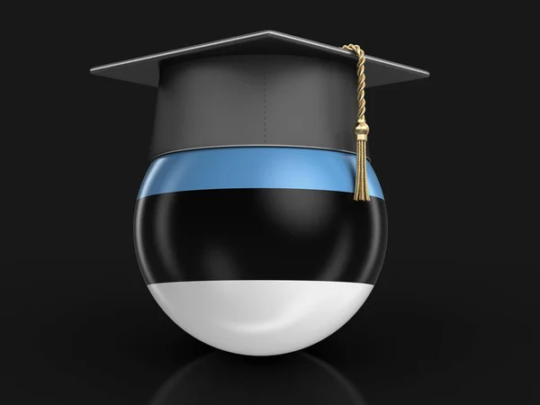 Berretto di laurea e bandiera estone. Immagine con percorso di ritaglio — Foto Stock