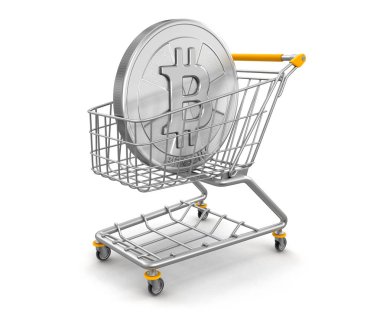 Alışveriş sepeti ve Bitcoin. Görüntü kırpma yolu ile