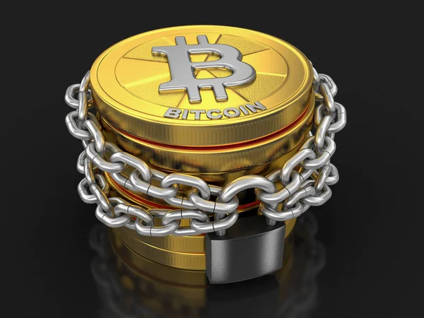 Altın bitcoin ve zincir yığını. Görüntü kırpma yolu ile