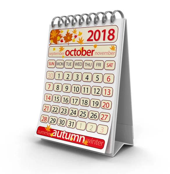 Takvim - Ekim 2018 (dahil kırpma yolu) — Stok fotoğraf
