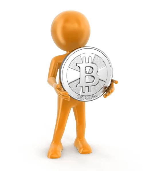 Silber Bitcoin und Mann. Bild mit Ausschnittspfad — Stockfoto