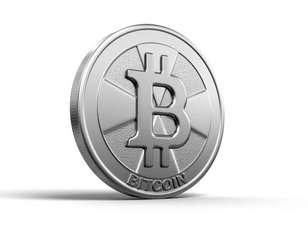 Silber-Bitcoin. Bild mit Ausschnittspfad — Stockfoto