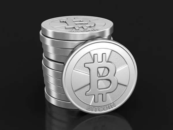 Silber-Bitcoin. Bild mit Ausschnittspfad — Stockfoto