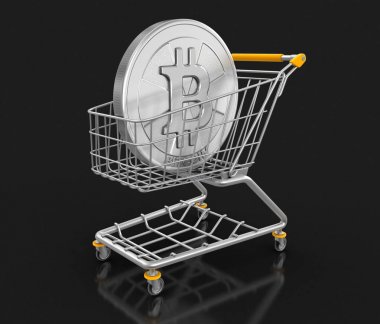 Alışveriş sepeti ve Bitcoin. Görüntü kırpma yolu ile