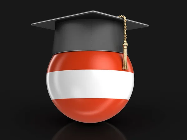 Berretto di laurea e bandiera austriaca. Immagine con percorso di ritaglio — Foto Stock