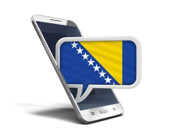 Smartphone Touchscreen e bolha de fala com bandeira da Bósnia e Herzegovina. Imagem com caminho de recorte — Fotografia de Stock