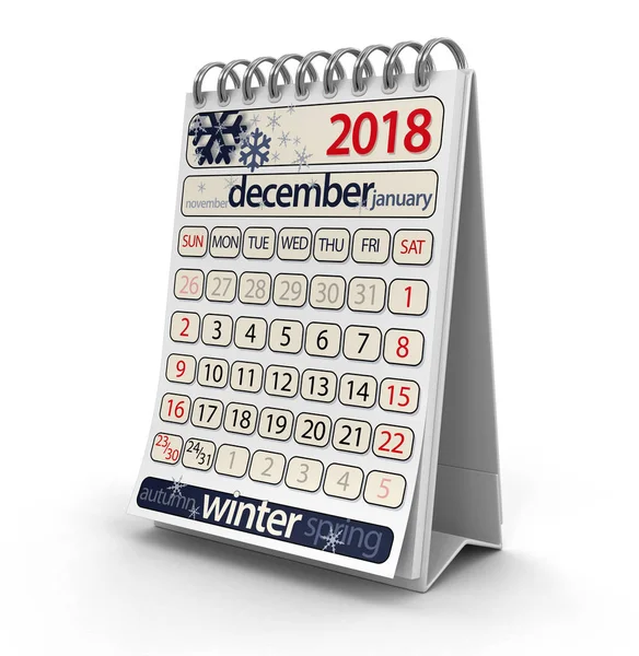 Calendário - dezembro 2018 (caminho de recorte incluído ) — Fotografia de Stock