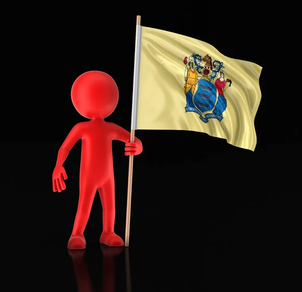 Człowiek i flaga Stanów Zjednoczonych stanu New Jersey. Obraz ze ścieżką przycinającą — Zdjęcie stockowe